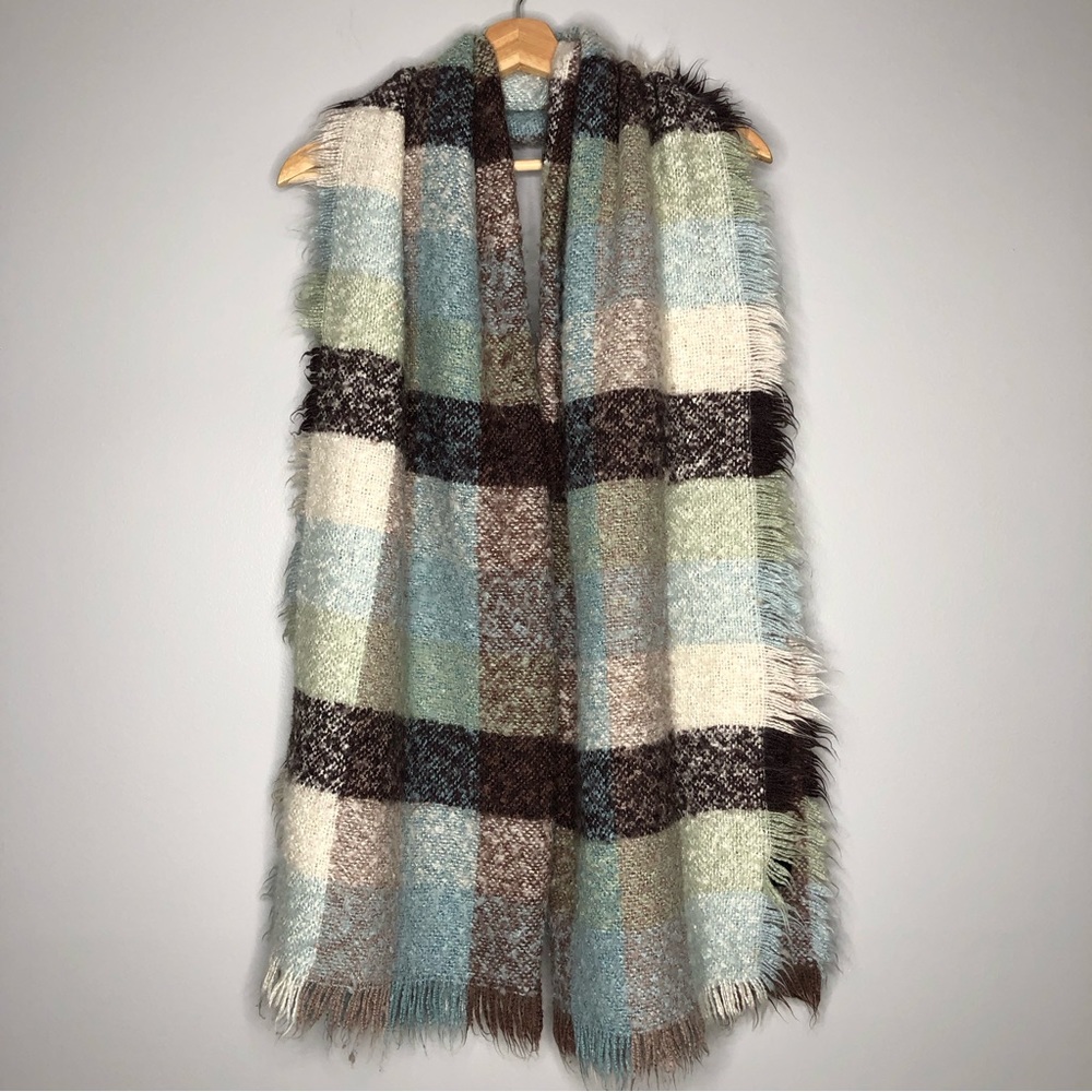 Amanda Blu Scarf Multicolored Plaid Winter Scarf Cover Fringed Edge 76" x 26"